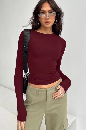 Bordo Bisiklet Yaka Basic Uzun Kollu Body - World Fashion Trends