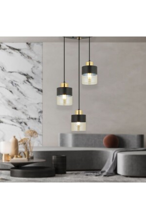 Boris 3-Piece Round Black-gold Pendant Lamp Modern Young Room Kitchen Retro Living Room Chandelier 3353-03-BL - Apliqa