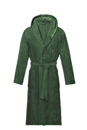 Bademantel aus 100 % Baumwolle, Damen/Herren, Unisex, Bademantel aus dunkelgrünem Baumwollsamt mit Kapuze, Übergröße - Mokita Home