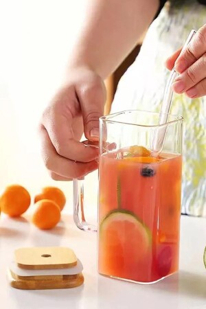 Borosilicate Glass Mug Cup Square Mug with Straw 350ml Termisil Mug lvn23542 - ALBETTO
