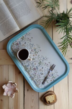 Botanica Desenli Metal Tepsi - Çay Kahve Tepsisi - Sunum Tepsisi 28 Cm X 40 Cm Ee164-9f EE164 - Evle