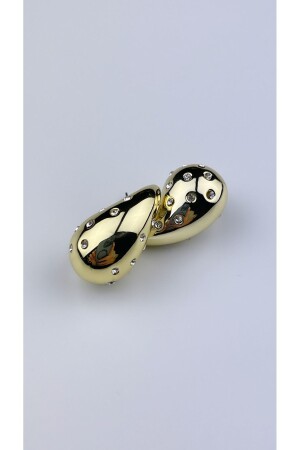 Bottega Steel Stone Drop Earrings Gold Large Size - Glitter
