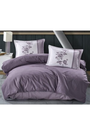 Boutique Series Striped Ranforce Double Duvet Cover Set Suave V3 Lilac 8681727234729 - Clasy