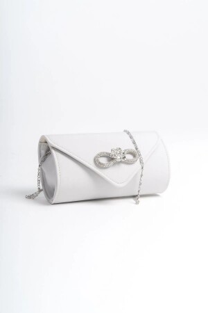 Bow Stone Portfolio Bag Silver Satin Bag Evening Dress - Camolla