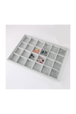 Box für Schmuckanhänger, Ohrringe, Ringe, 24 Fächer, Wildlederbeschichtung auf Holz, ppl090807011 - Polo Cross