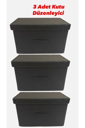 Box Storage Box, Multi-Purpose Box, Organizer Box, Organizer Organizer Box with Lid, box, storage, black3set - TURİNHOME
