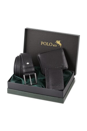 Boxed Black Classic Men's Wallet Belt Card Holder Set SETE-3012-S - polo air