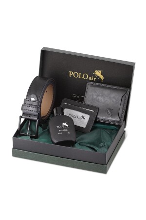 Boxed Men's Perfume Belt Wallet Card Holder Set Black SETE-3008-P - polo air