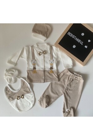 (BOXED) Newborn Clothes with Teddy Bear and Brown Bow Tie Baby Clothes 5-Piece Hospital Leaving Set - Necixx