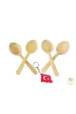 Boxwood Playing Spoon and Flag Keychain, 4 Pieces of Playing Spoon OYNKŞK4 - İKİ KAŞIK