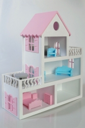 Boyalı Ahşap Barbie Bebek Evi Oyuncak (15 Adet Mobilya Hediyeli) Brd-Barby10 - Buradadavar Hobi Ahşap
