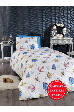 Boys and Young Children Ship and Sailor Model Single Duvet Cover Set with Elastic Sheets - Şahinhome