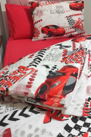 Boy's Red Car 4-Piece Elastic Sheet Single Duvet Cover Set (100X200 CM) cndnmaviarabalitk - CANDAN ÇEYİZ