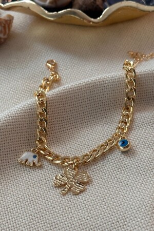Bracelet with Evil Eye, Clover and Elephant Figures - Trendy Butik