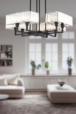 Brambles 8-Piece Black Crystal Stone Modern Design Crystal Living Room Chandelier 3929-08-BL - Apliqa