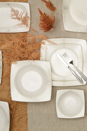 Branco 57 Piece Porcelain Square Dinner Set for 12 People 153. 03. 06. 1381 - Karaca