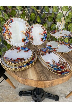 Breakfast Set 17 Pieces Gold White Flower - Gürcüglass