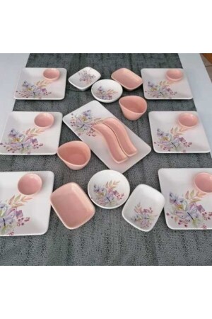 Breakfast Set 23 Pieces for 6 Persons Matte Pink Butterfly dmt20202323 - Demet Çeyiz