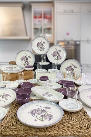 Breakfast Set Blue Lily 50 Pieces for 12 People - Keramika