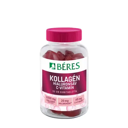 Béres Collagen, Hyaluronic Acid, Vitamin C Sugar-free Gummies (50 Gummies, Strawberry) - Béres