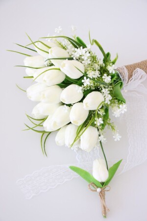Bridal Bouquet White Wet Tulip Simplicity Set of 2 - Yapay Çiçek Deposu