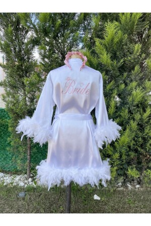 Bridal Dressing Gown Full Feather Embroidery Powder With Crown Gift - Before To Be Bride