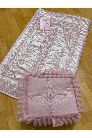 Bridal Model 4 Piece Powder Velvet Prayer Mat Dowry Bundle Bride Groom Set - Ayhanhome