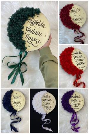 Bridal Tambourine 30cm- Three Dimensional Flower Satin Ribbon with Pearl Decoration- 12 Colors- Wedding Henna Bridesmaid Circumcision - Zeymerade
