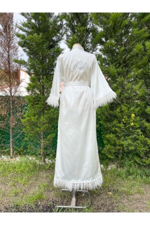 Bride Dressing Gown with Ostrich Feathers on the Sleeves and Hem - Before To Be Bride