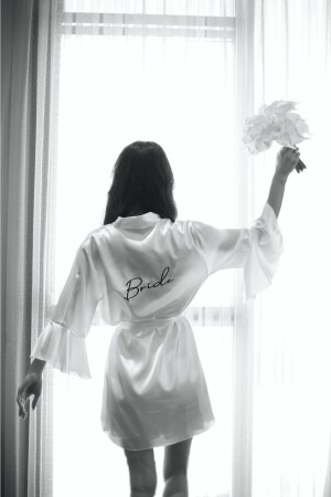 Bride Embroidered Bridal Robe with Flounce Sleeves - Bride By Burcu Arıcıoğlu