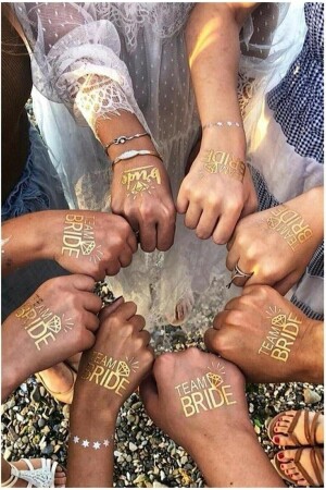 Bride To Be 1 Bride 10 Team Bride Gold Colored Temporary Tattoo - Patladı Gitti