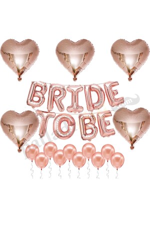 Bride To Be Rose Gold Foil Balloon Set - 5 Heart Foil and Latex Balloons - Patladı Gitti