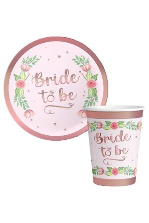 Bride To Be Rosegold Floral Cardboard Plate + Glass Set of 8 - Happyland