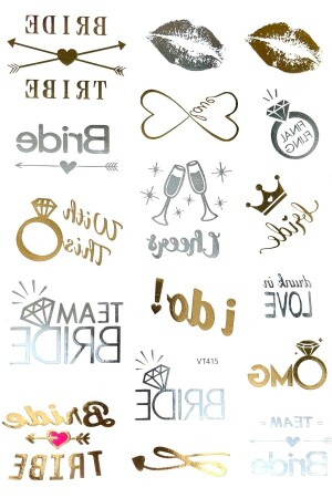Bride To Be Team Bride 17 Pieces Mixed Model Colorful Temporary Bright Tattoo Bachelorette Party - Huzur Party Store