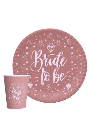 Bride To Be Written Plate Cup Set Rose Pink Colored Ring Star Detailed Bachelorette Party - Huzur Party Store