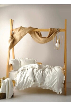 Bright Future Frilly Baby Duvet Cover Set with Elastic Sheet - Ecru 60x120 Cm 60x120 Cm Elastic Sheet - Guloglu Home