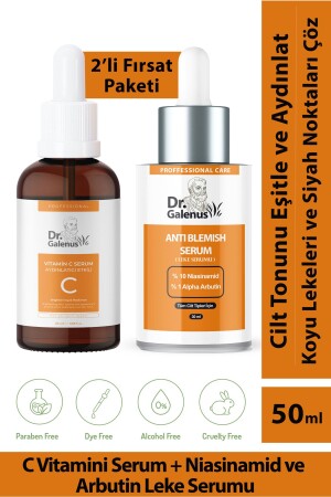 Brightening Vitamin C and Anti-Dark Spot Niacinamide & Arbutin Dual Care Serum Set (50 ML) - Dr. Galenus