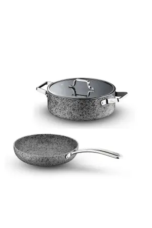 Brioni Stone-Age 3-Piece 30cm Shallow Pan - 30cm Frying Pan Scratch-Resistant Non-Stick Combination Pot and Pan Set - BRIONI