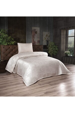 Brocade Cream Single Bedspread - Çeyiz Bahçesi