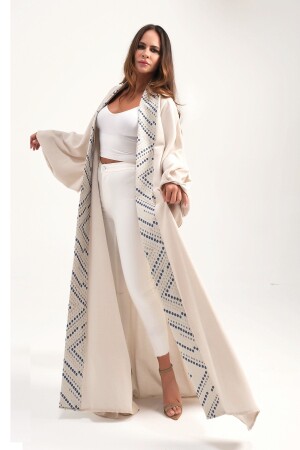 Brocade Patchwork Linen Kaftan Beige - Marever Fashion