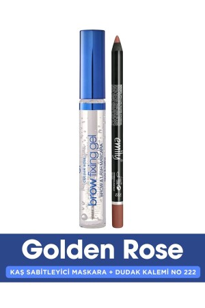 Brow Fixing Gel Brow&Lash Mascara Eyebrow and Eyelash Fixer + Emily Lip Pencil 222 - Golden Rose