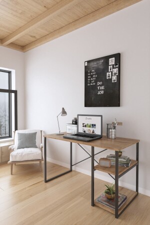 Brown Atlantic Pine Study Desk with 2 Shelves STNTY00097 - STONE CONCEPT MOBİLYA
