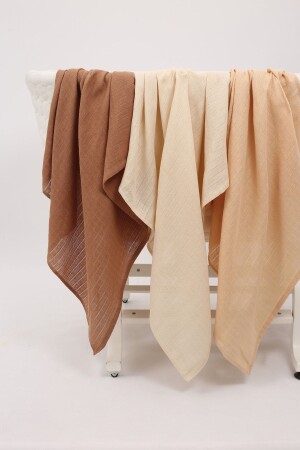 Brown-Ecru-Beige Colored 100% Cotton 3-Piece Multi-Purpose Muslin Cloth-Cover-Blanket Set - 75x75 Cm - Luckka