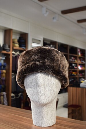 Brown Genuine Leather Chechen Börk Hat with Fur Inside GÖKSU-13 - Göksu Şapka