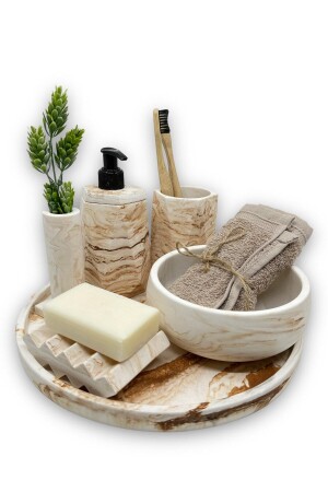 Brown Marble Pattern Concrete Bathroom Set BM-177 - betonmall