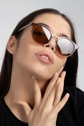 Brown Round Bone Case Women's Sunglasses PL22KG544 - Polo55