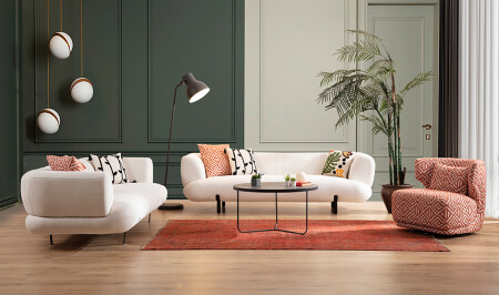 Brown Sofa Set - Cream Pink - Cadde Yıldız