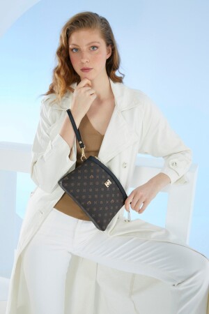 BrownBlack Monogram Women's Portfolio & Clutch Bag 05PO22Y1547 - Pierre Cardin