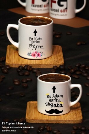 Bu Kadın Harika Bir Anne Ve Bu Adam Harika Bir Baba Tasarımlı Beyaz Kahve Fincanı, 4 Parça, 80 Ml fvg-302 - Favori Gift