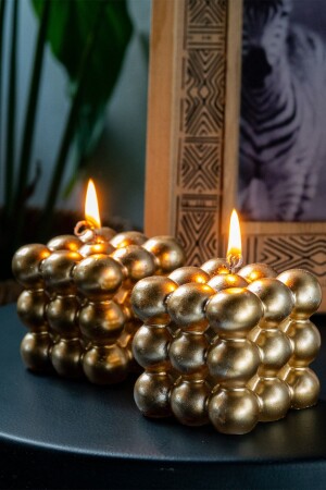 Bubble Candle Set of 2 Gold Gilded Decorative Gift Special Ornament Candle ALM2 - ALM HOME